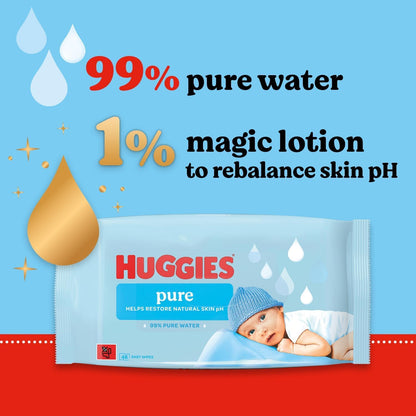 Huggies Pure Plastic Free Baby Wipes - Pack of 18 (864 Wipes) - 99% Water Wet Wipes, Fragrance Free, Hypoallergenic, Better Cleaning, Soft and Gentle on Babies' Delicate Skin
