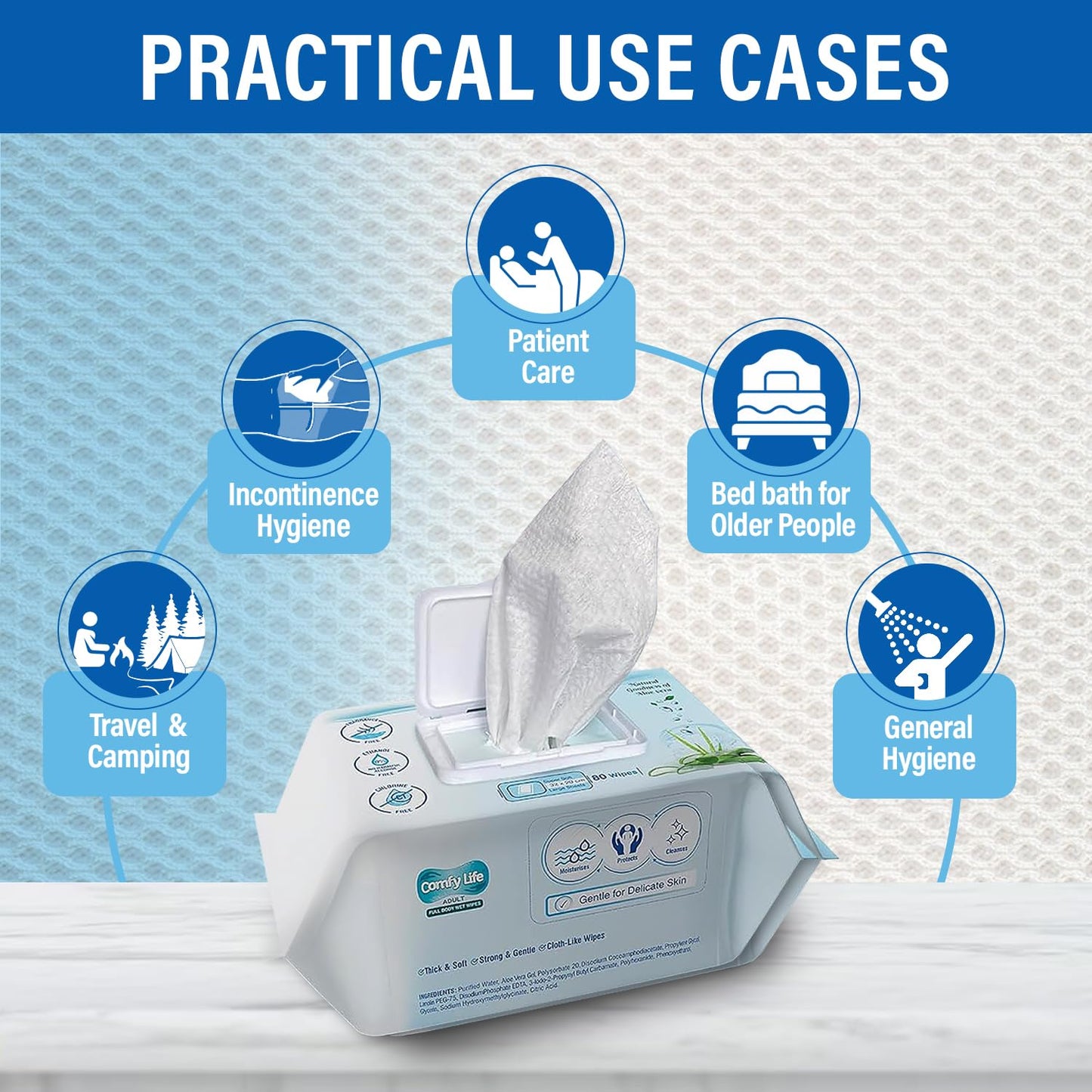 Comfy Life Premium Full Body Cleansing Wet Wipes For Adults - Large Luxury Fresh-feel Rinse-free Fragrance-free Bed Bath Intimate-care Soft Sheets (1 Pack (80 Wipes)