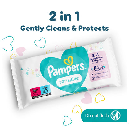 Pampers Sensitive Baby Wipes 15 Packs of 80 Wipes = 1200 Baby Wet Wipes, Unscented, for Soft and Gentle Clean
