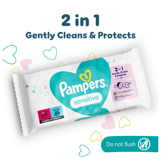 Pampers Sensitive Baby Wipes 15 Packs of 80 Wipes = 1200 Baby Wet Wipes, Unscented, for Soft and Gentle Clean