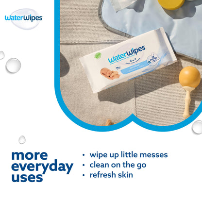 WaterWipes Sensitive+ Newborn & Baby Wipes, 720 Count (12 Packs), 3-In-1 Cleans, Cares, Protects, 99.9% Water, Unscented